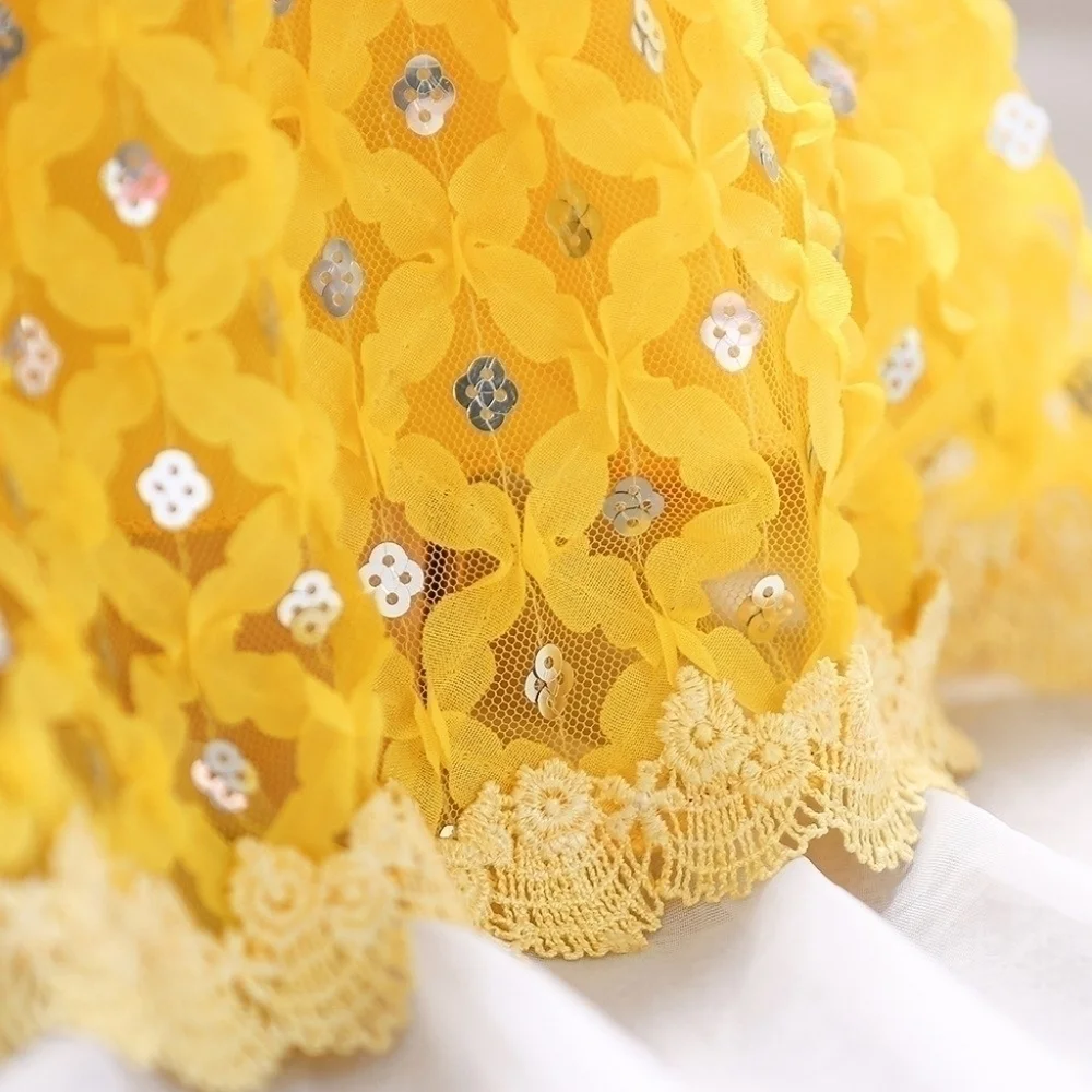 Curtsy&Bows Lined Crinoline w/ Faux Sequines Yellow Laced Dress, Size 18m,NWT - Picture 5 of 5